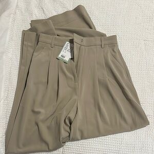 H&M Tan Pleated Wide Leg Trousers